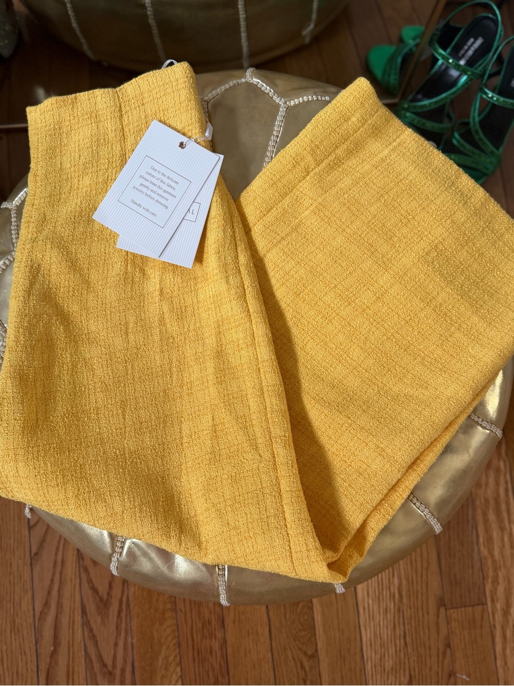 NWT MAC DUGGAL Tweed High Waisted Yellow Trousers #R81043 ~ Size 2